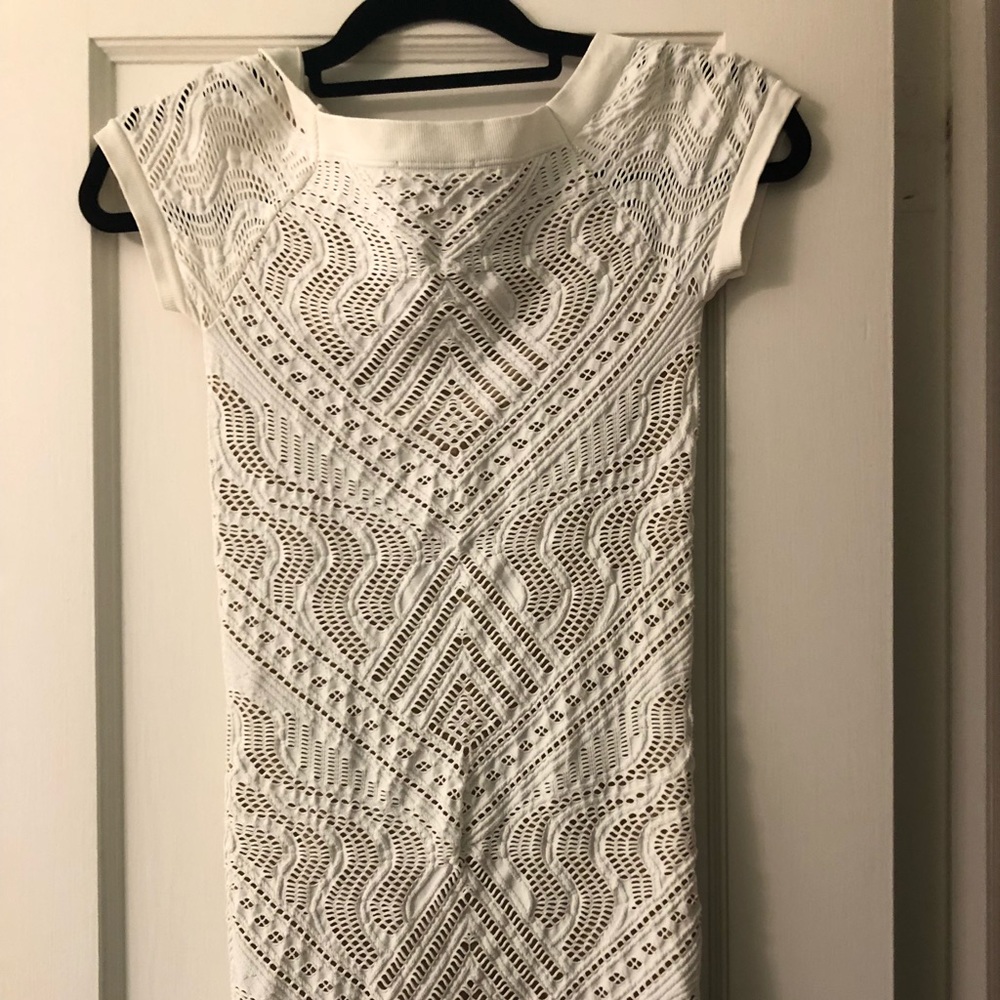 bebe, bodycon white cutout detail dress